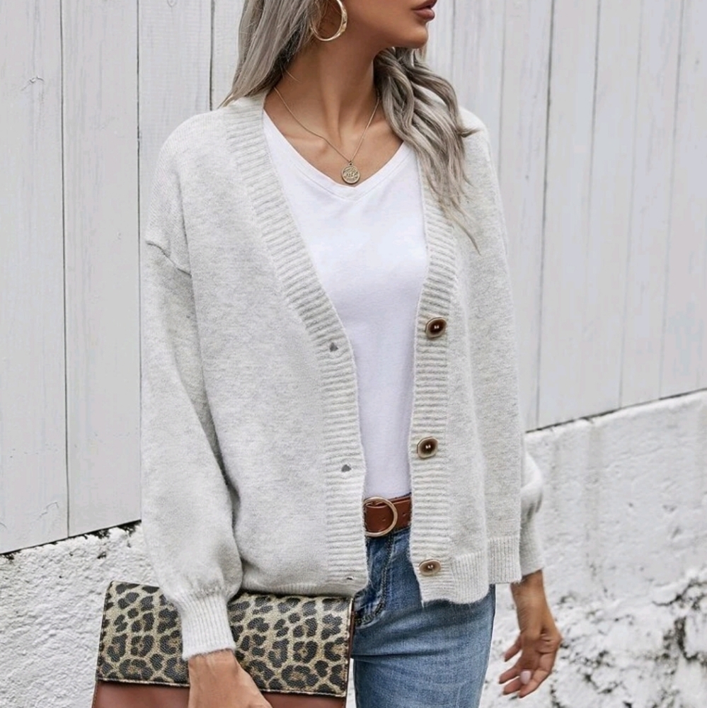 Drop Shoulder Button Front Cardigan - Picture 2 of 3